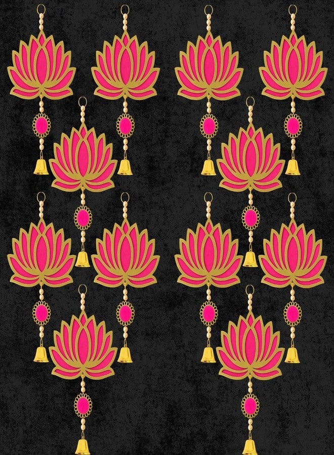 ARLICORPING Wooden Lotus Wall Hanging for Festive Decoration - Diwali, Ganpati, Pooja Room, Mandir, Living Room, Door, Hall, Entrance, Spiritual Decor (Lotus + Bell-Pink, Pack of 12) - Image 1